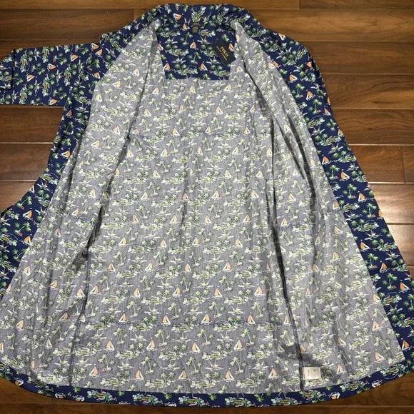 Polo Ralph Lauren Mens Size L / XL Blue Tropical Sailboat Print 100% Cotton Robe - Picture 11 of 13